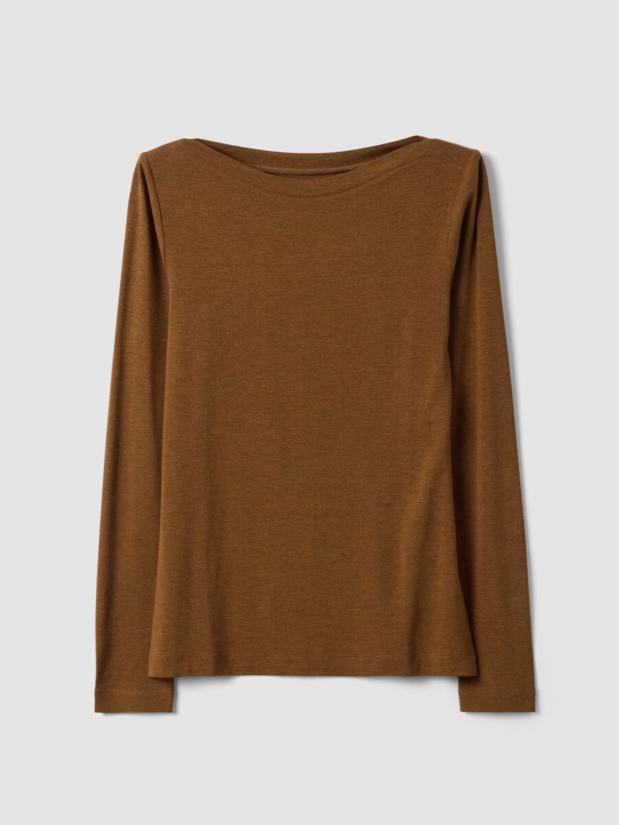 Brown slim-fit stretch viscose T-shirt_4