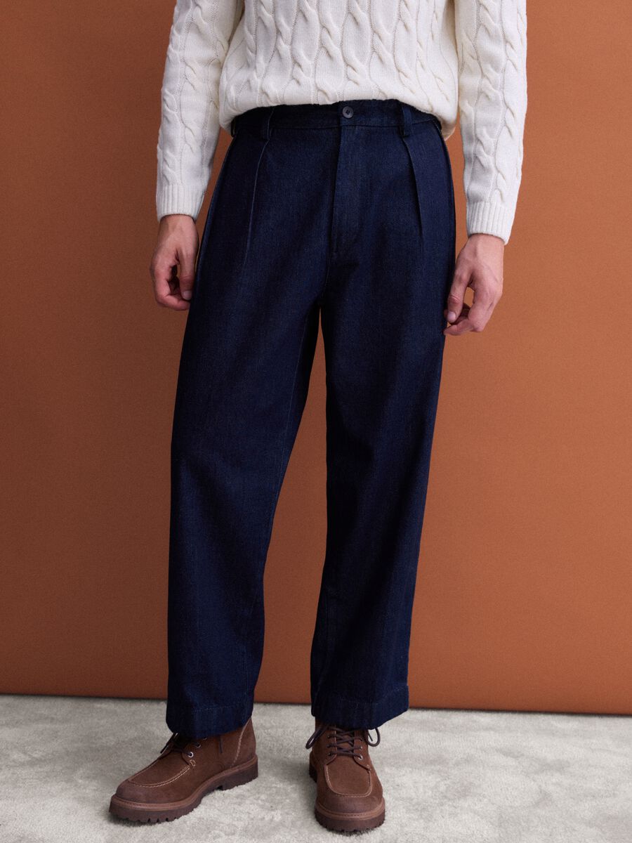 Jeans chino blu in puro cotone baggy fit_1