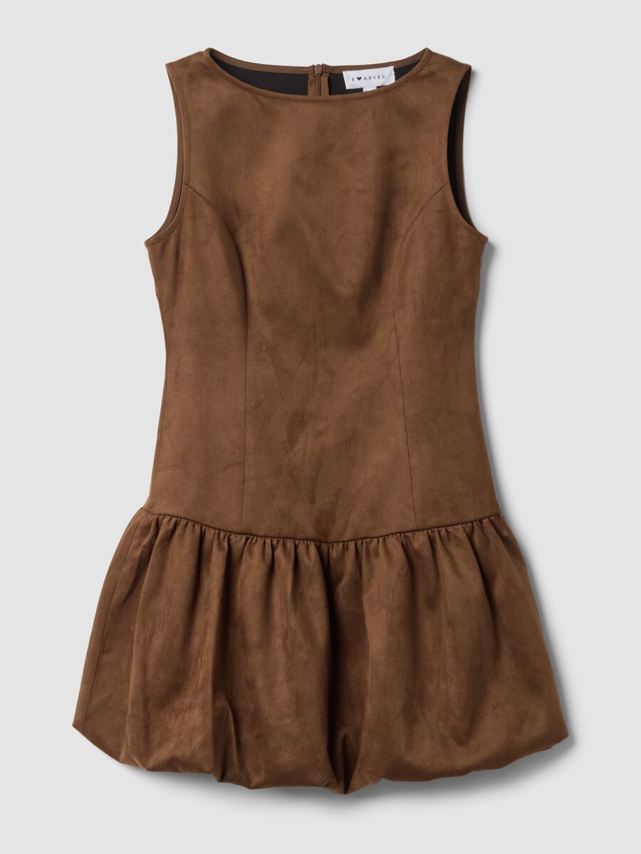 Brown stretch fabric fitted crew-neck dress_0