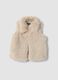 Beige gilet with wide collar and teddy effect_0