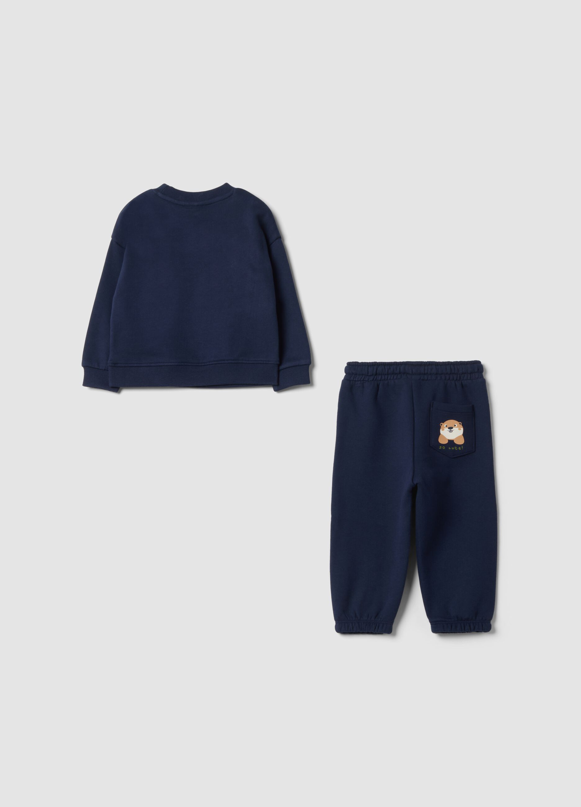 Completo jogging blu in puro cotone over fit con animaletto