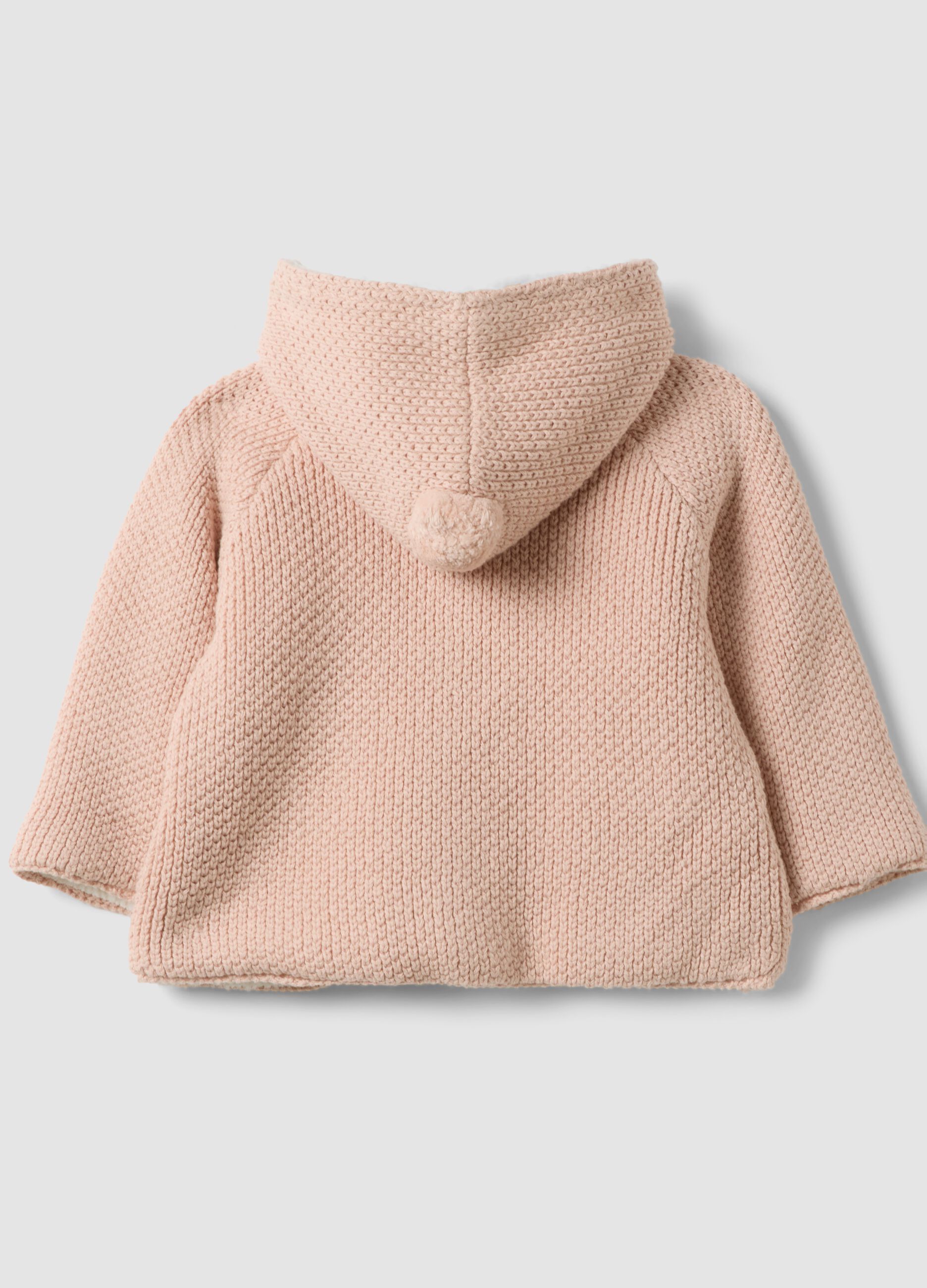 Pink organic cotton hooded jacket with teddy lining