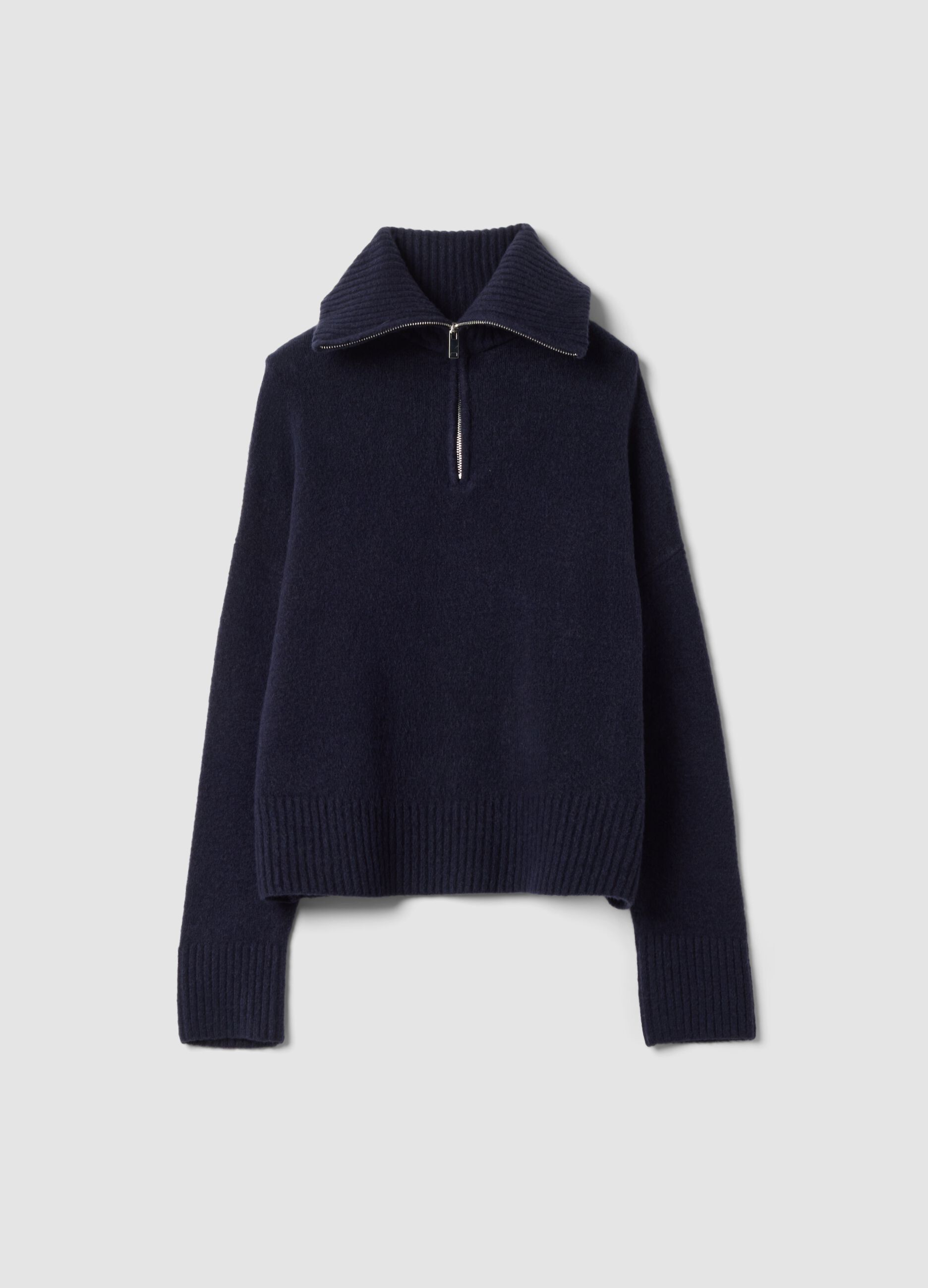 Blue stretch wool half-zip jumper