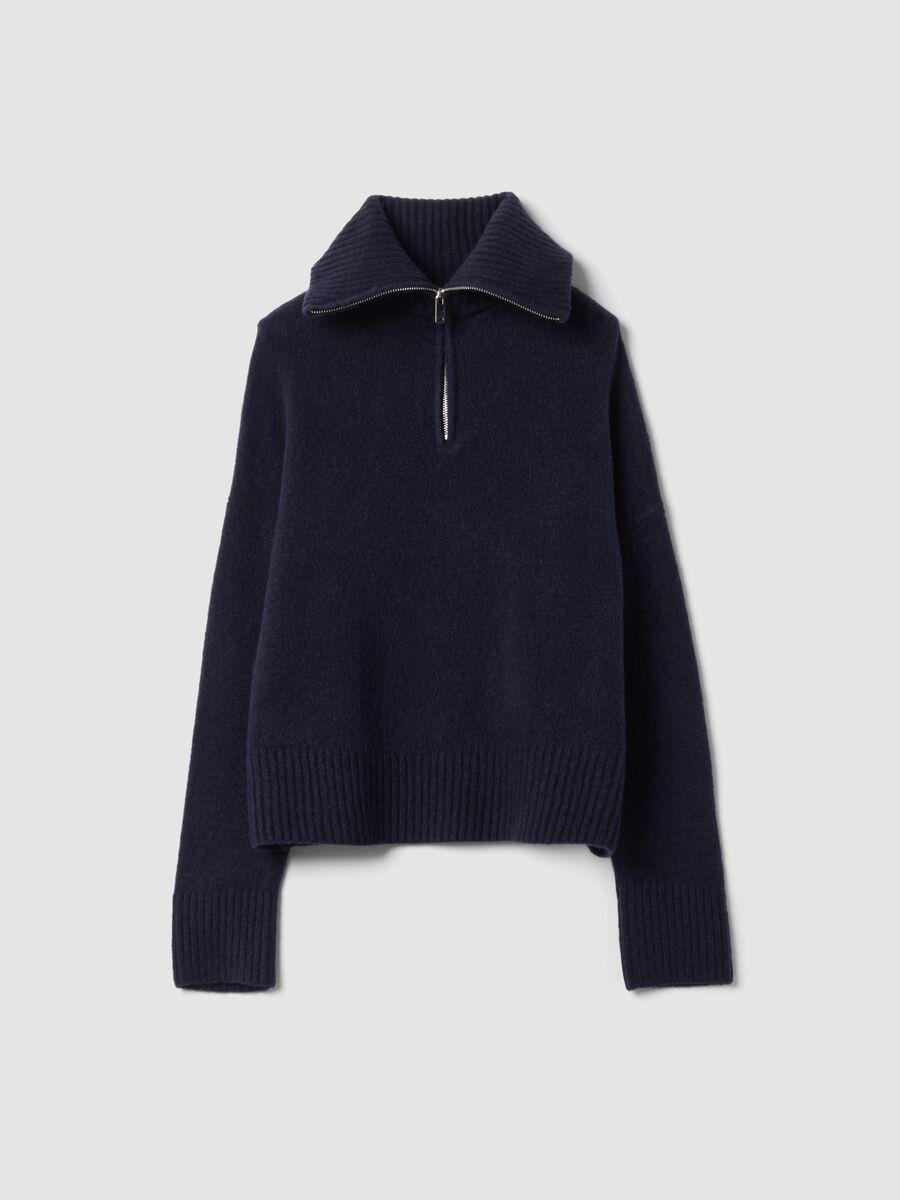 Blue stretch wool half-zip jumper_0