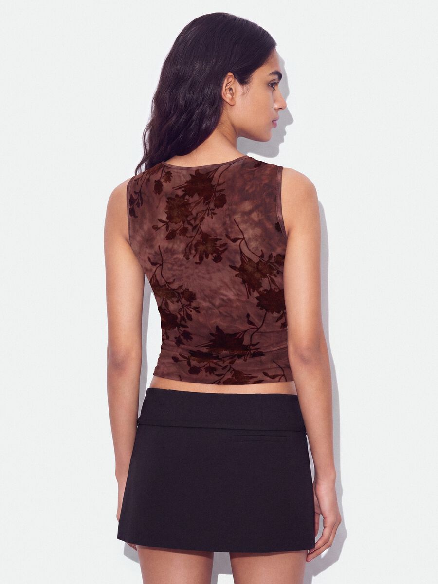 Red fitted stretch-fabric top with floral print_2