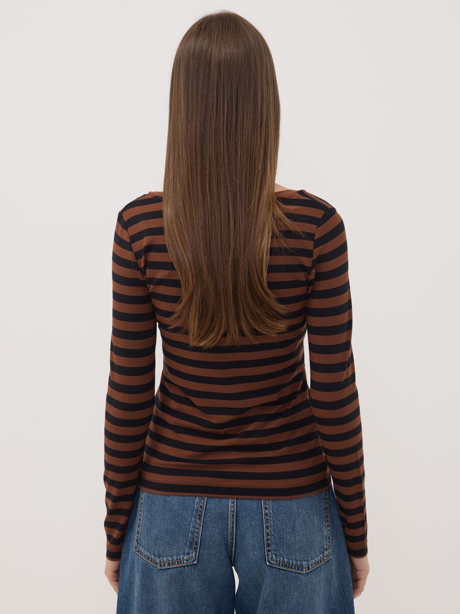 Brown slim-fit striped stretch viscose crew-neck T-shirt_3