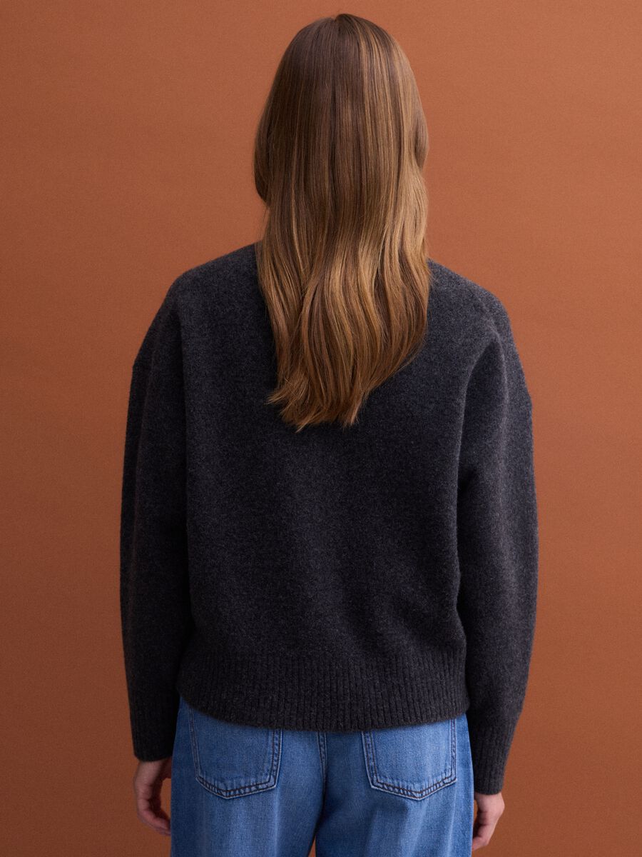 Anthracite grey stretch wool jumper with stand-up collar_3