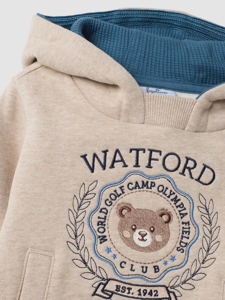 Beige pure cotton hoodie sweatshirt with crew neck_2
