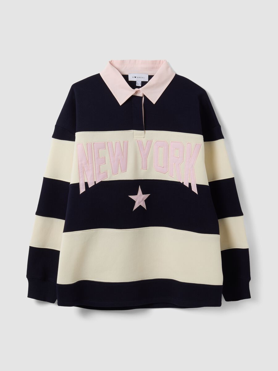 Blue striped cotton-blend sweatshirt with collar, relaxed fit_0