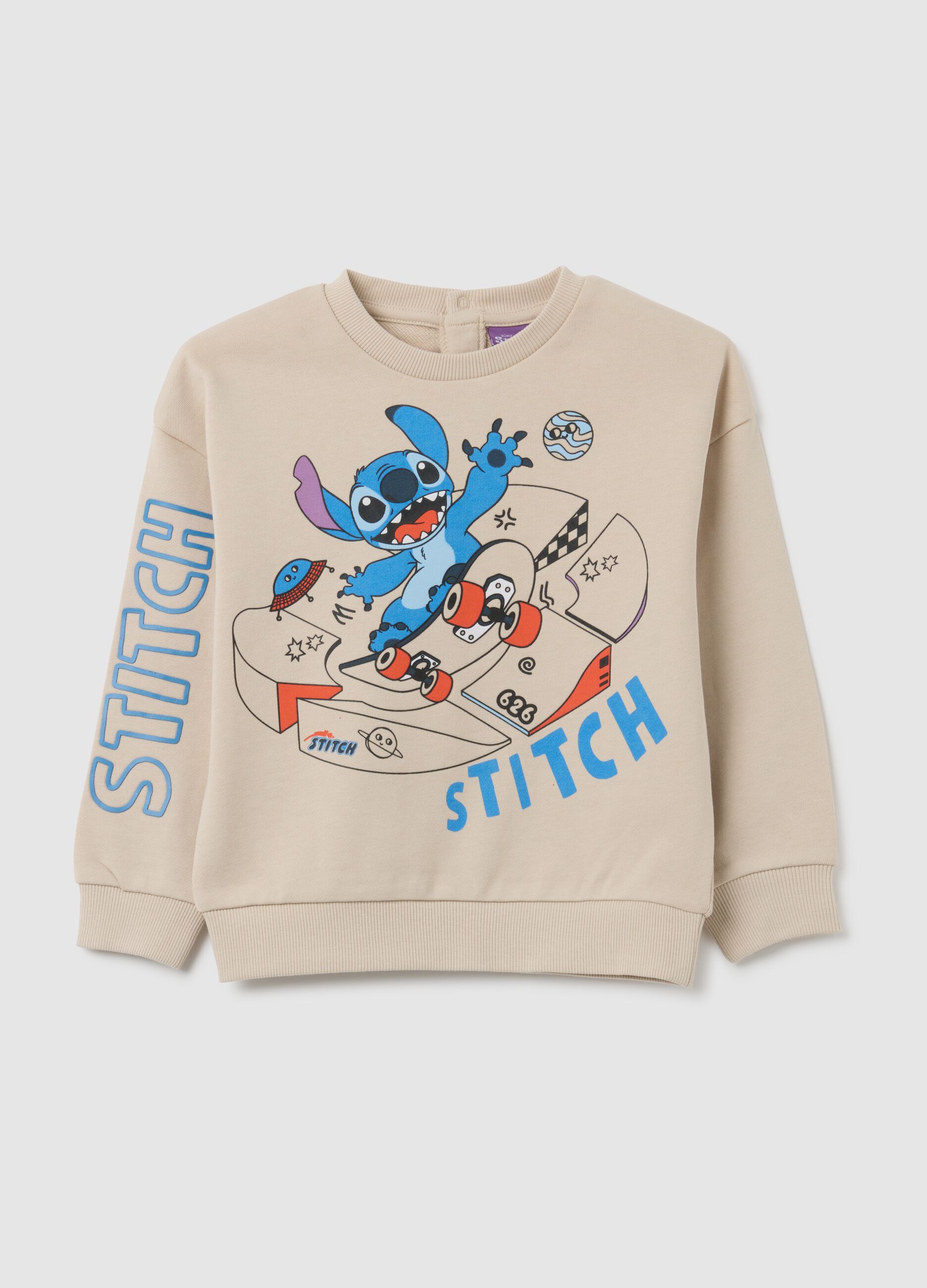 Beige pure cotton children's sweatshirt with Stitch print