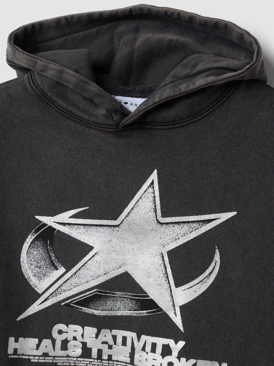 Black cotton-blend hooded sweatshirt with crew neck_1