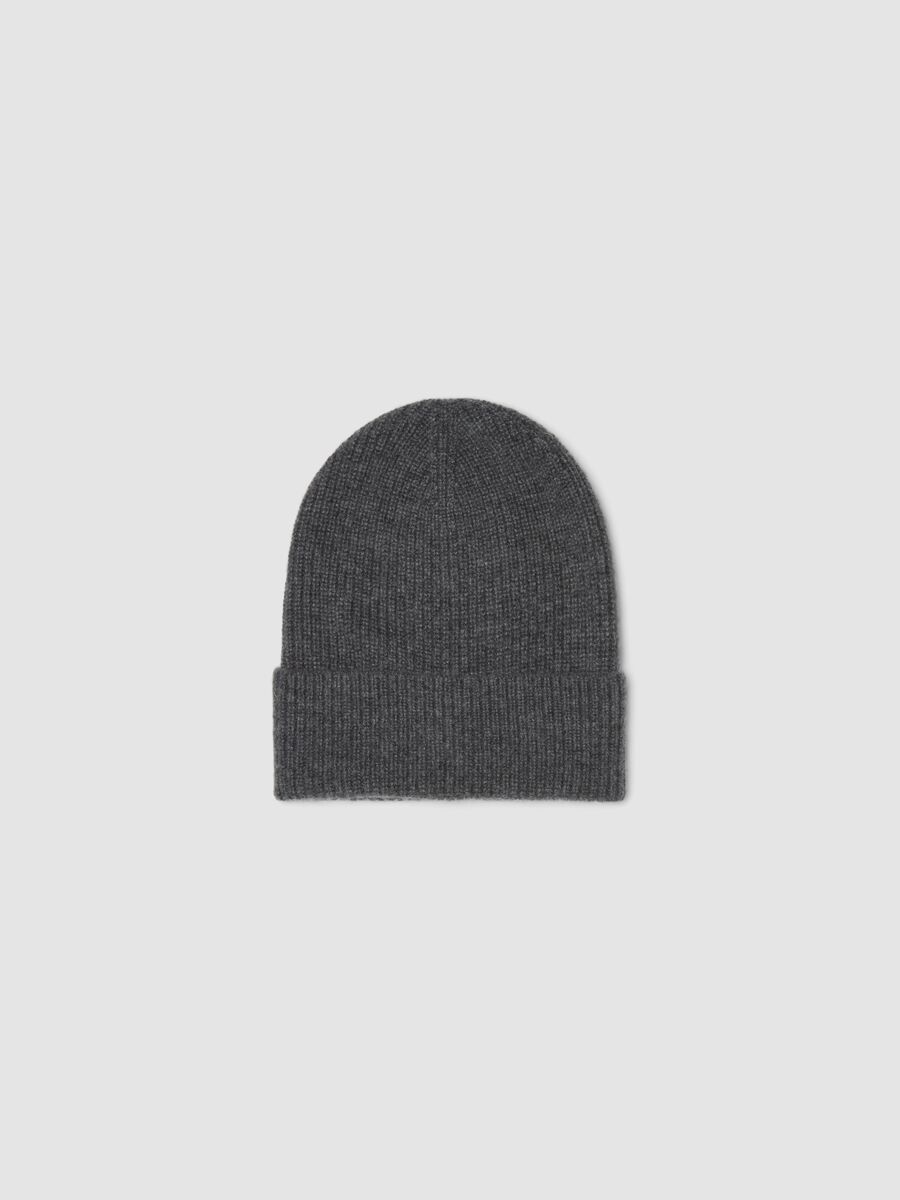 Dark grey ribbed pure cashmere beanie_0