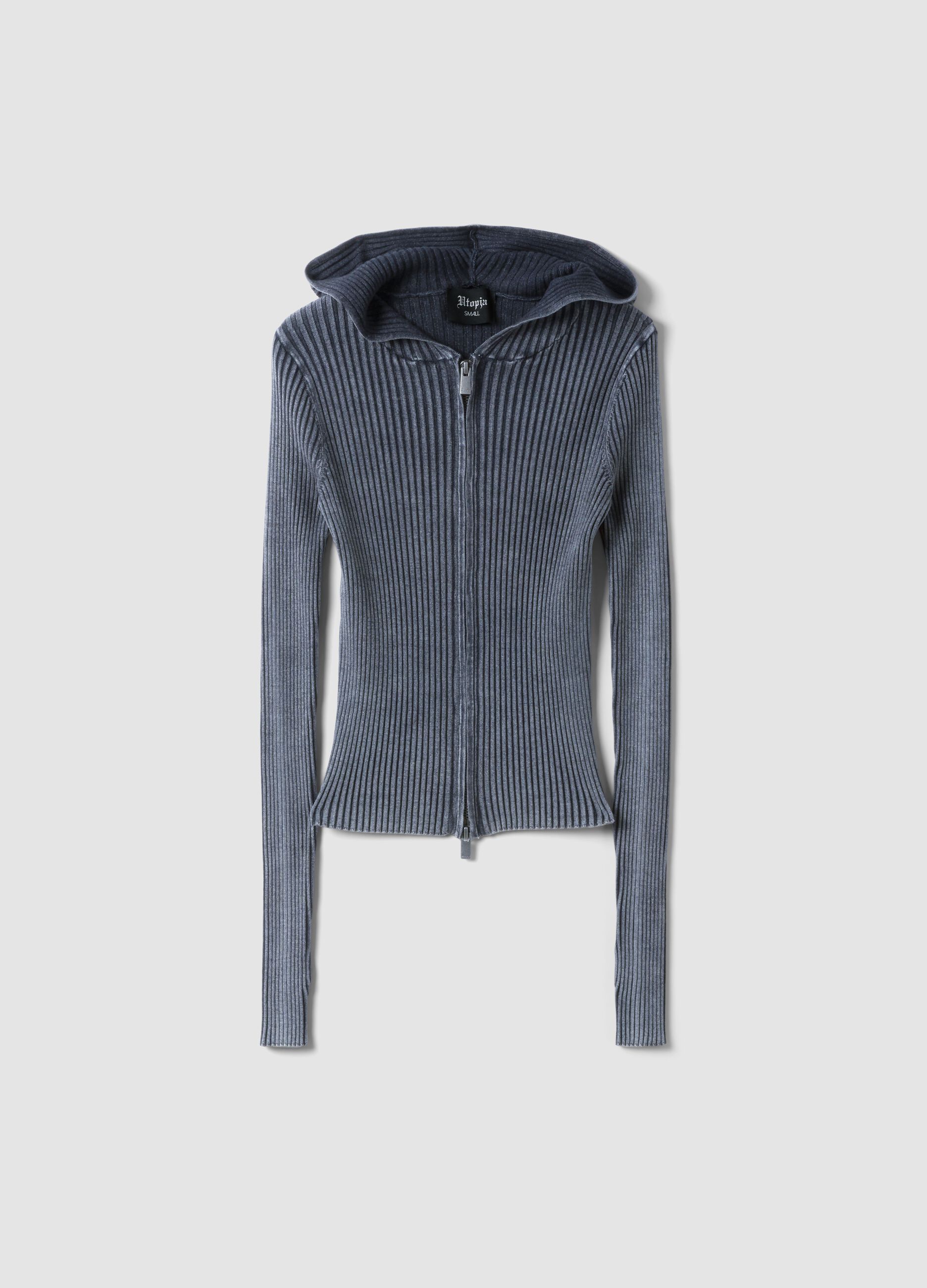 Ribbed Knit Hoodie in Vintage Grey