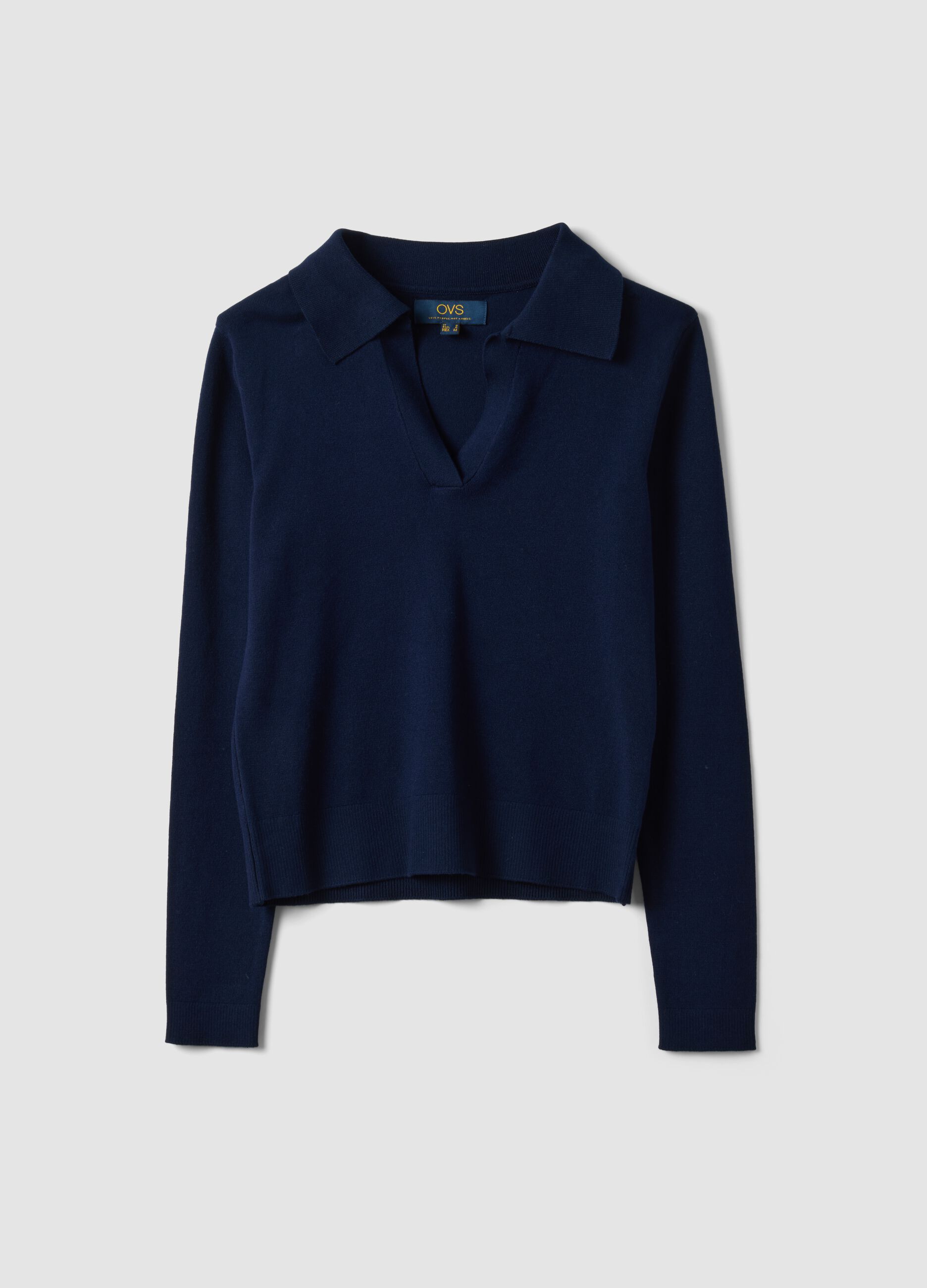 Blue viscose-blend polo-collar jumper, regular fit
