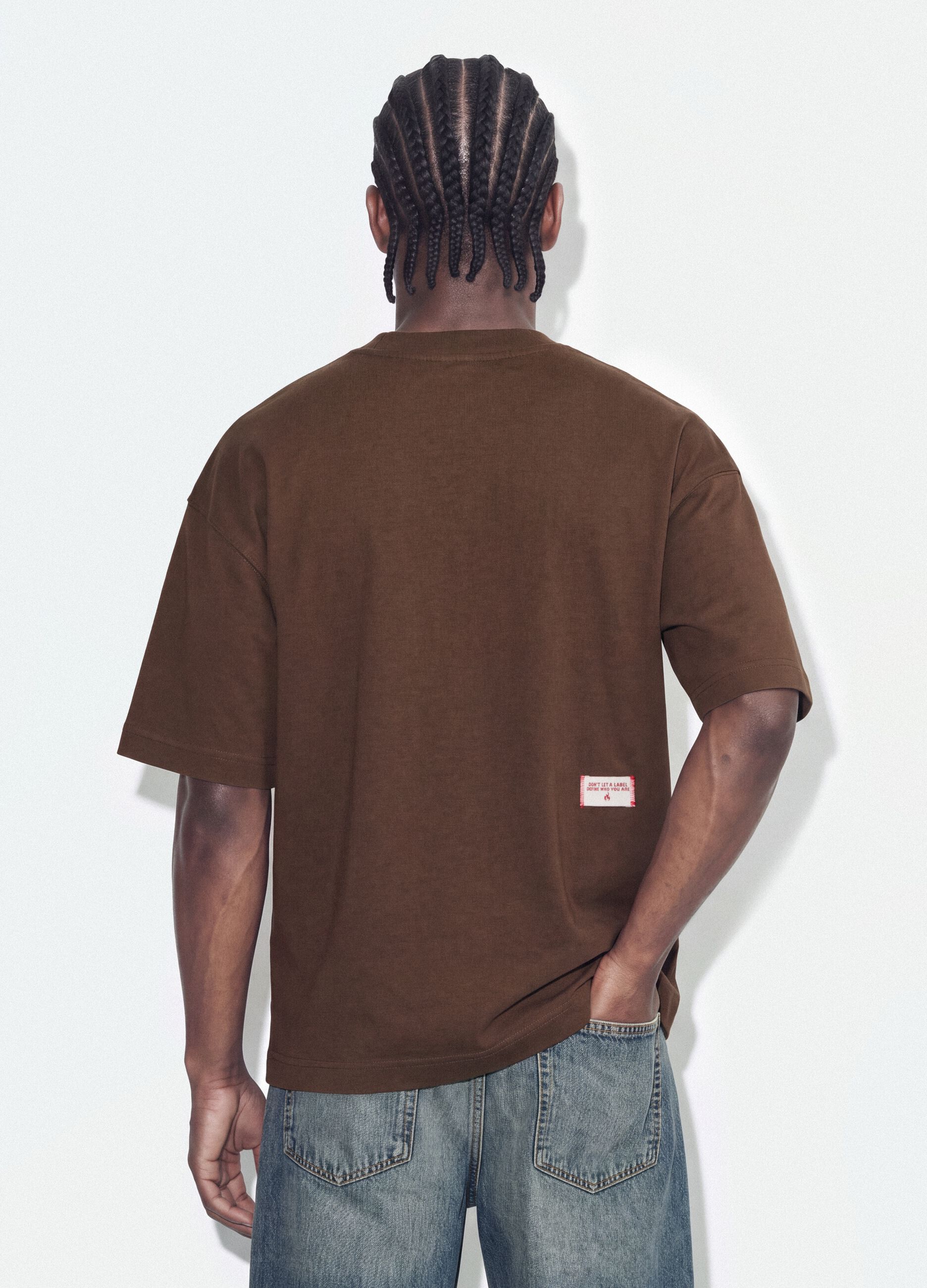 Brown crew-neck pure cotton T-shirt in a boxy fit