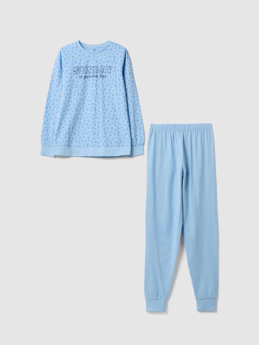 Light blue pure organic cotton pyjamas with animal print_0