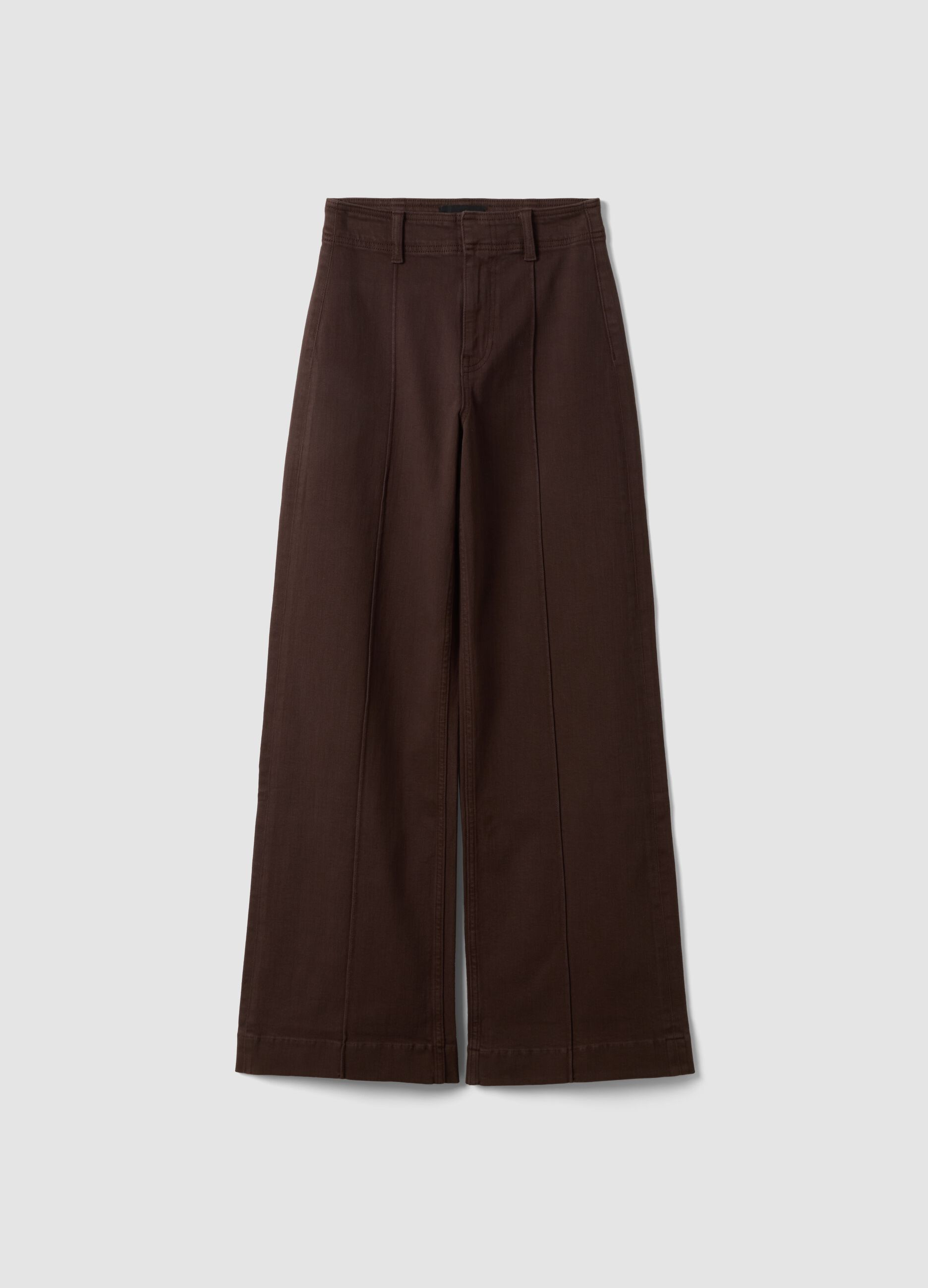 Brown wide-leg jeans in stretch cotton twill
