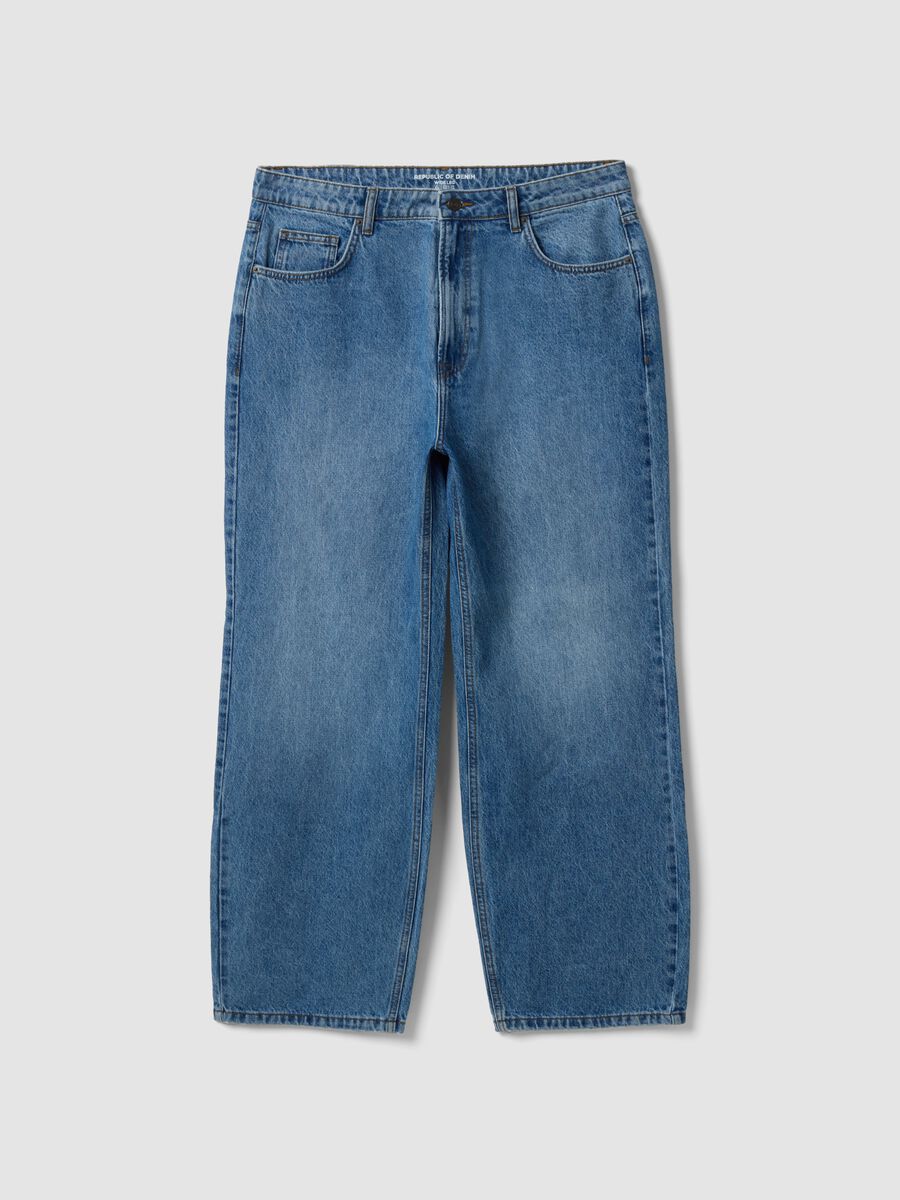 Blue wide-leg pure cotton jeans_4