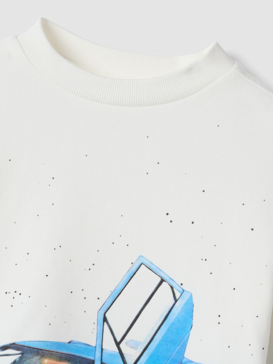 White organic stretch cotton T-shirt with car print_2