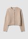Beige stretch fabric crew-neck oversized cardigan_0