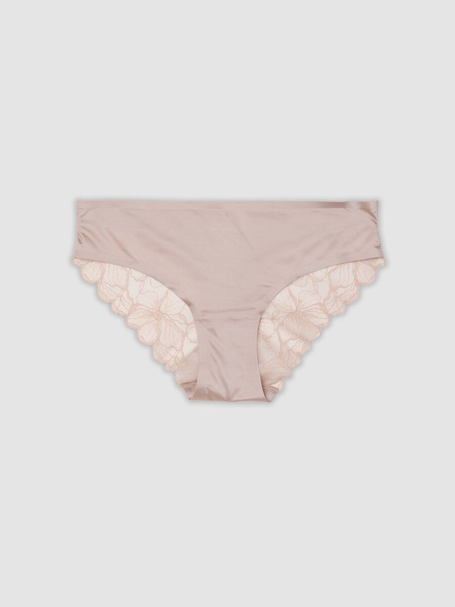 Pink stretch microfibre briefs with lace_0