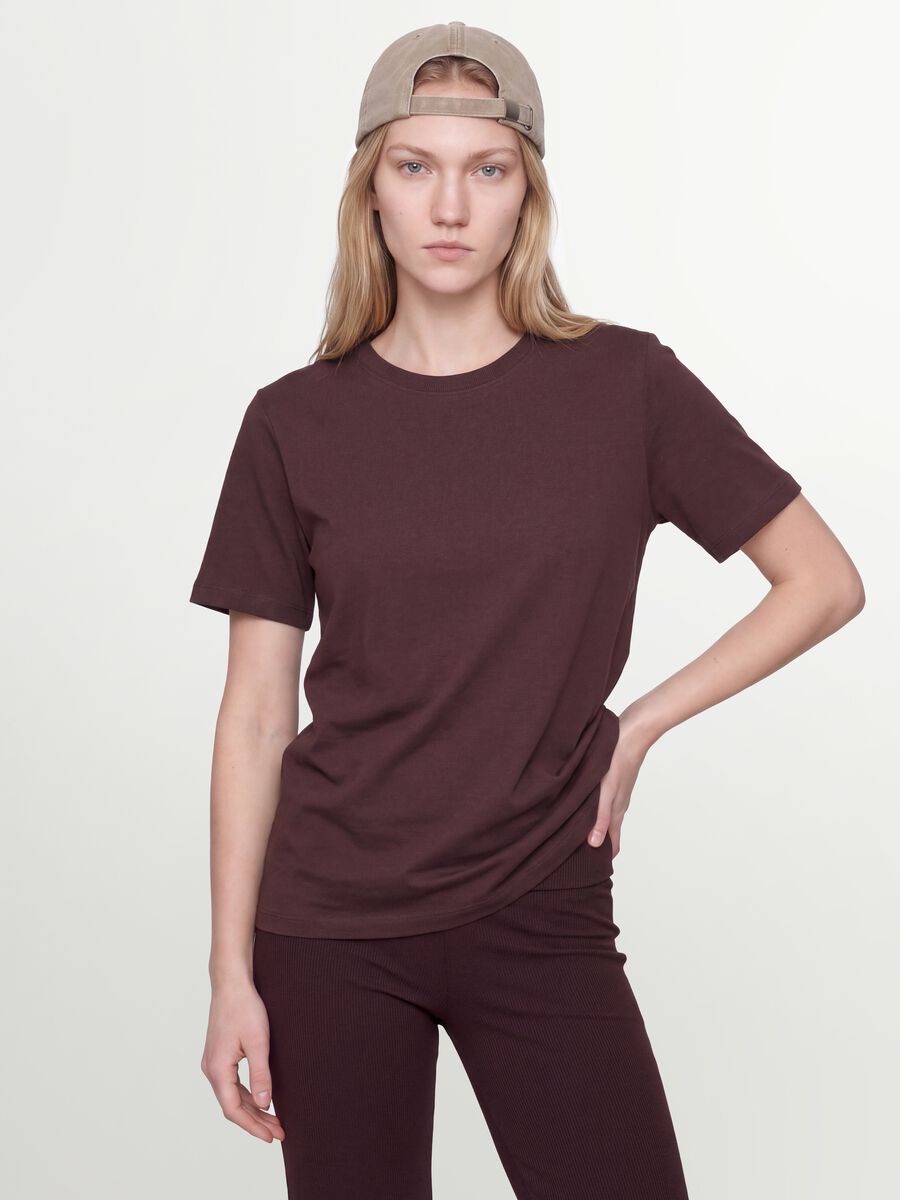 Brown crew-neck T-shirt in pure organic cotton, regular fit_0