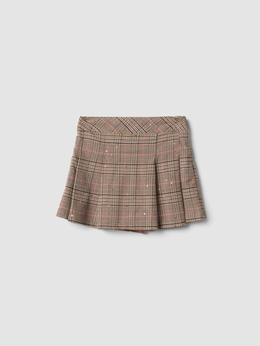 Girls&rsquo; brown checked stretch viscose skort_0