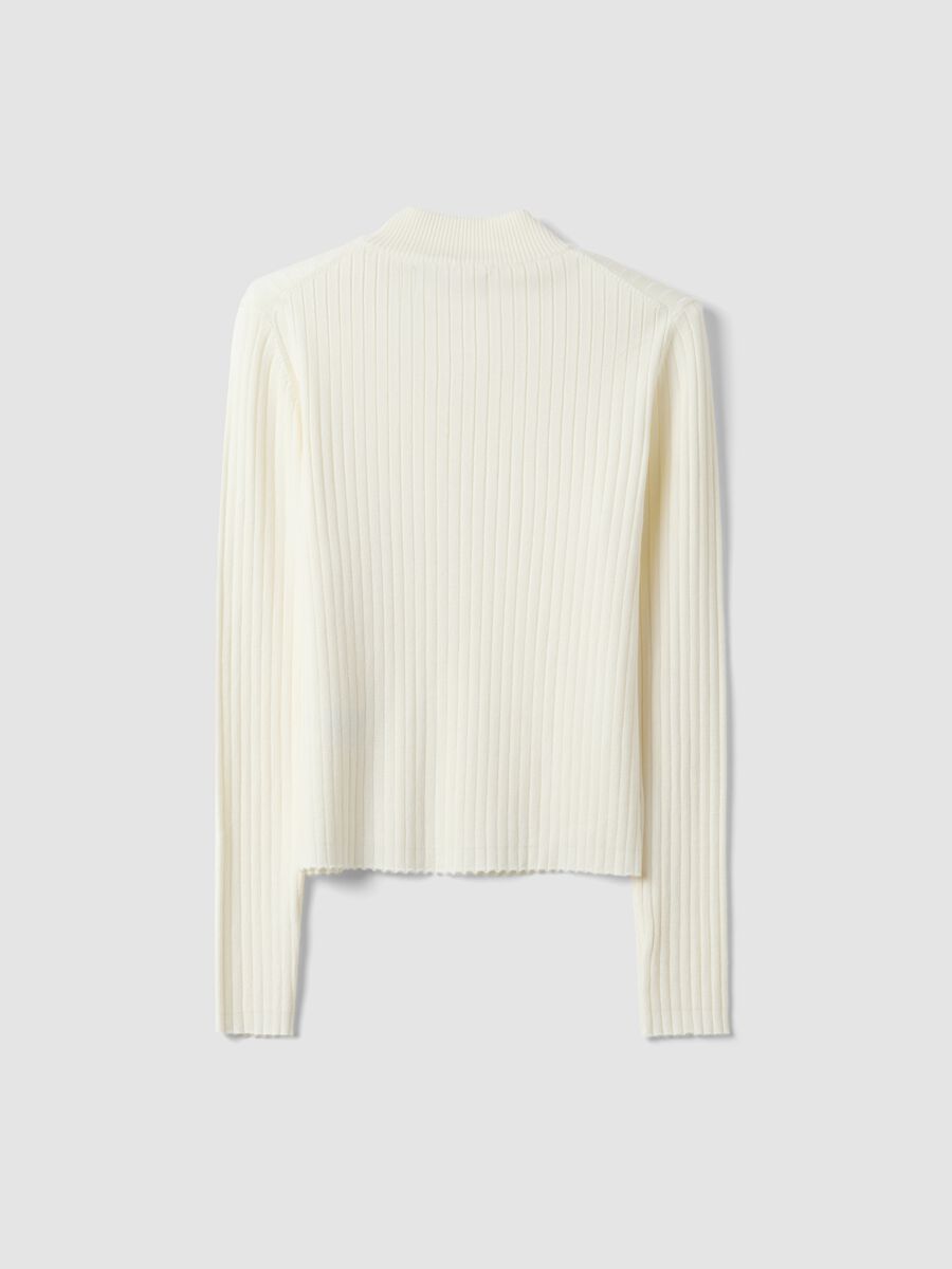 White fitted ribbed viscose-blend top with high neck_6