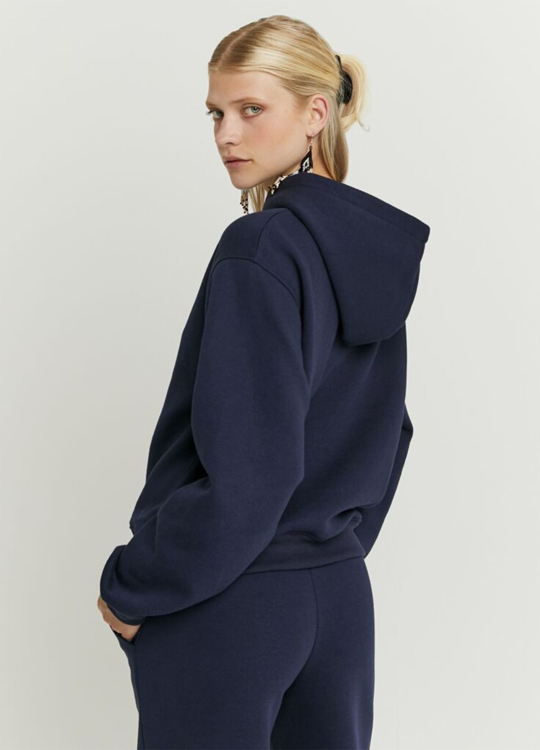 Regular Fit Blue Cotton Blend Hoodie