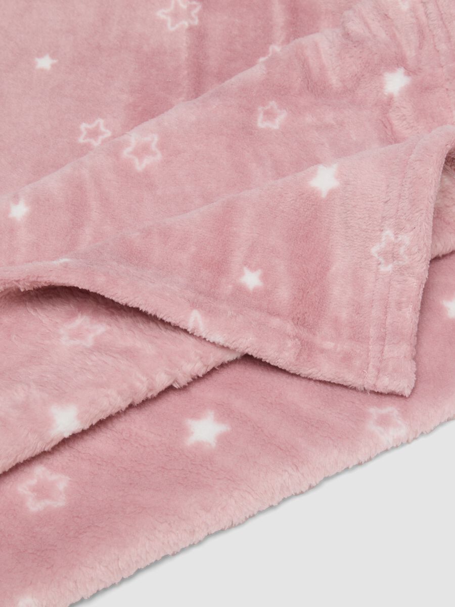 Pink star-print cot blanket with faux-fur feel_1