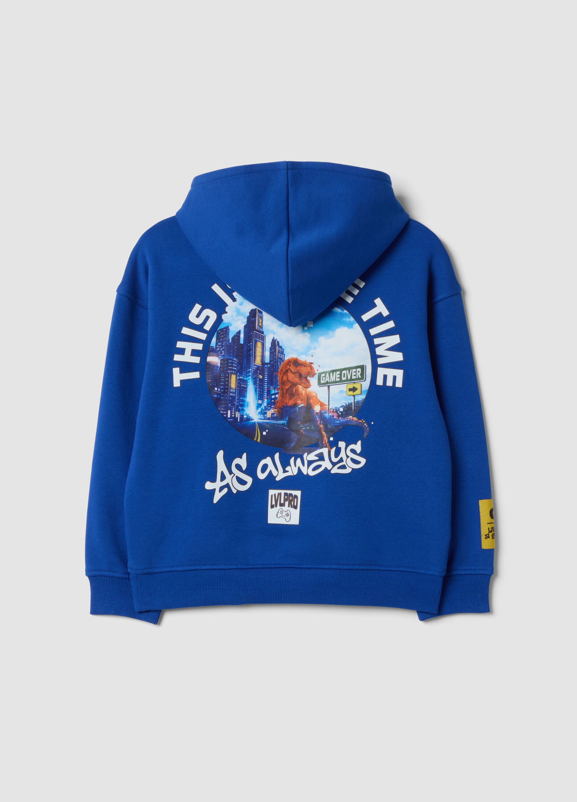 Blue cotton-blend hoodie with crew neck