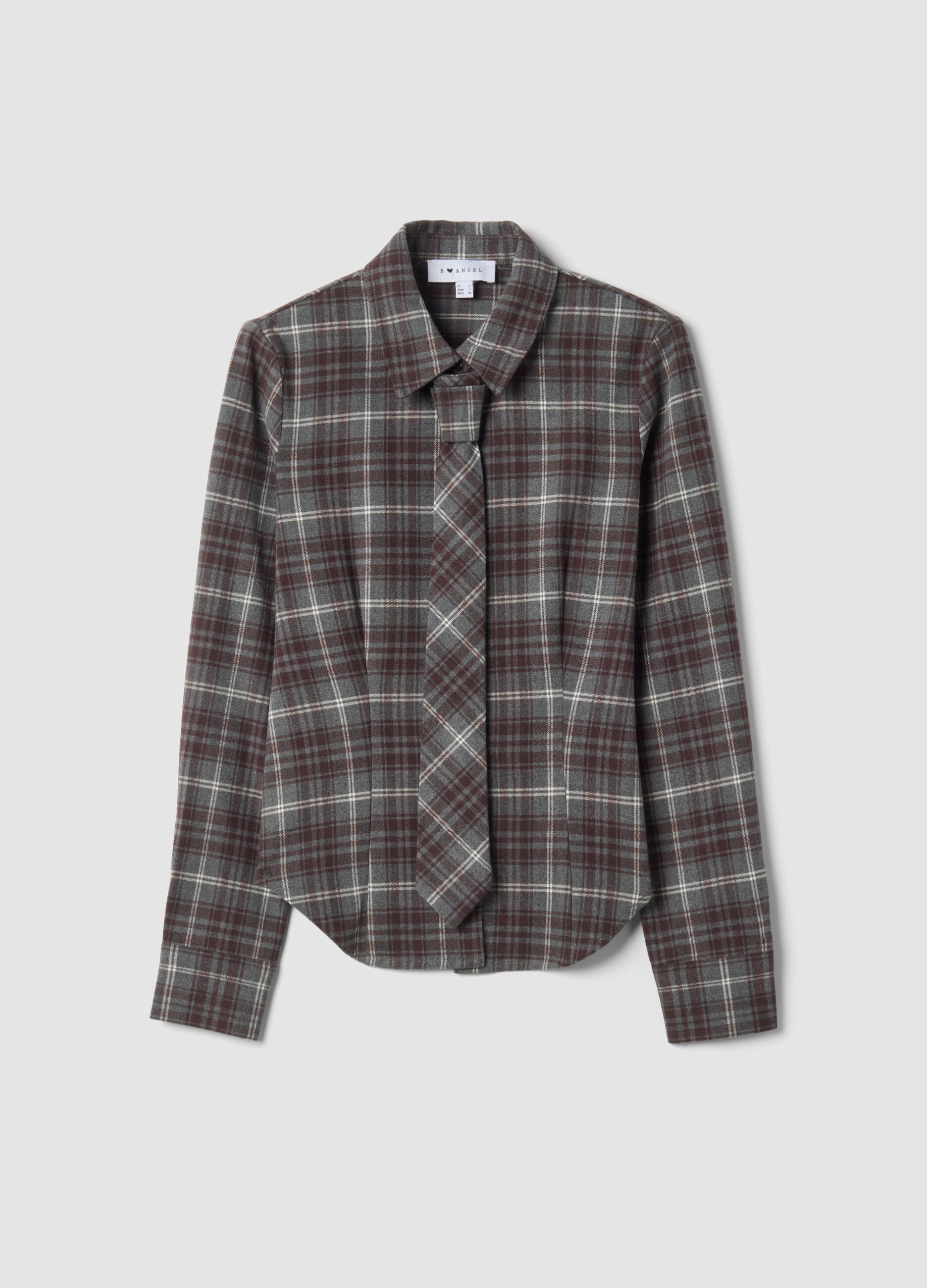 Camicia flanella grigia in viscosa elasticizzata con cravatta slim fit