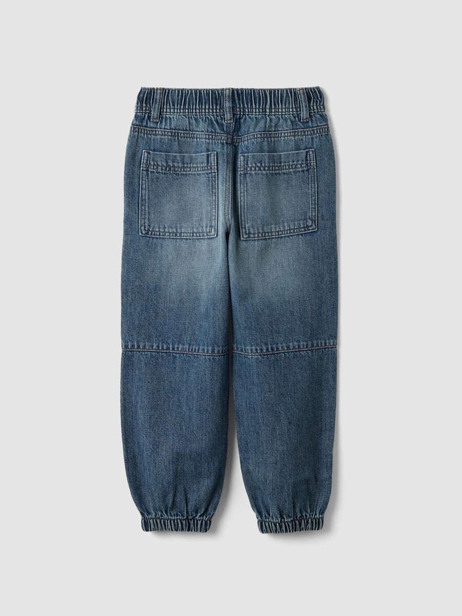 Blue denim joggers in cotton and viscose blend, relaxed fit for boys_4