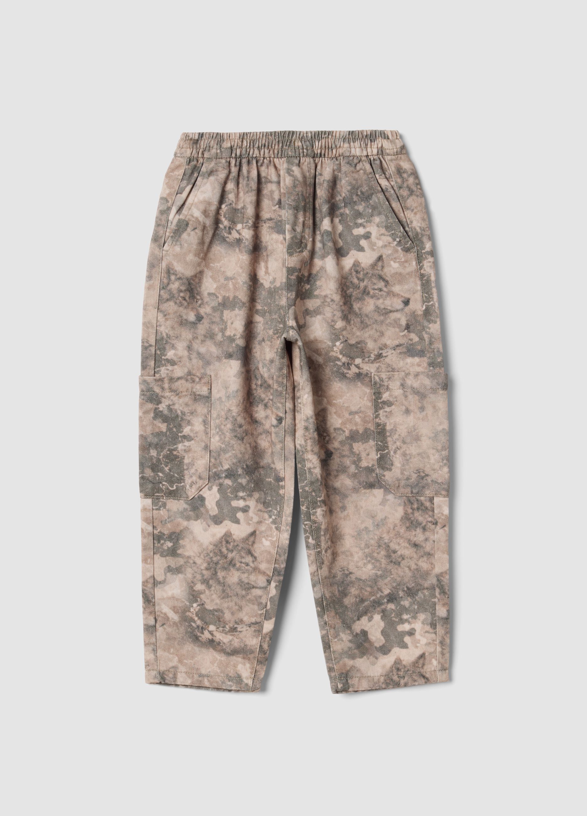 Beige and taupe camo baggy cargo trousers in pure cotton
