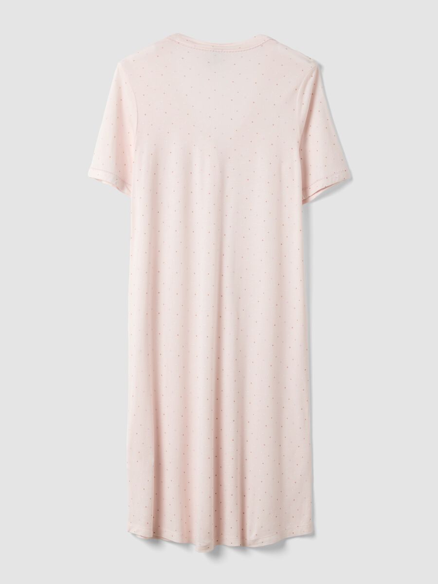 Pink polka-dot pure viscose nightshirt with V-neck_5