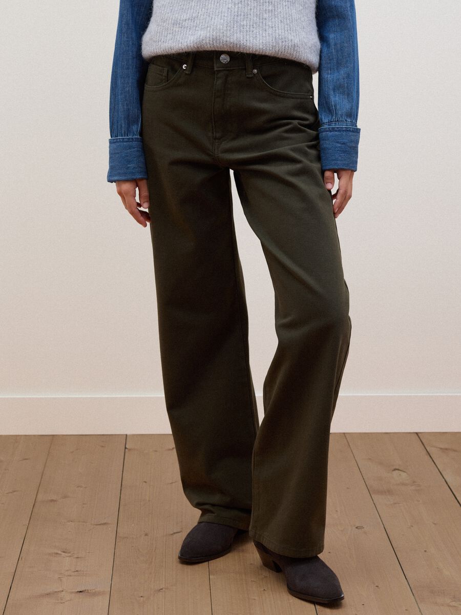 Brown wide-leg jeans in pure cotton_1