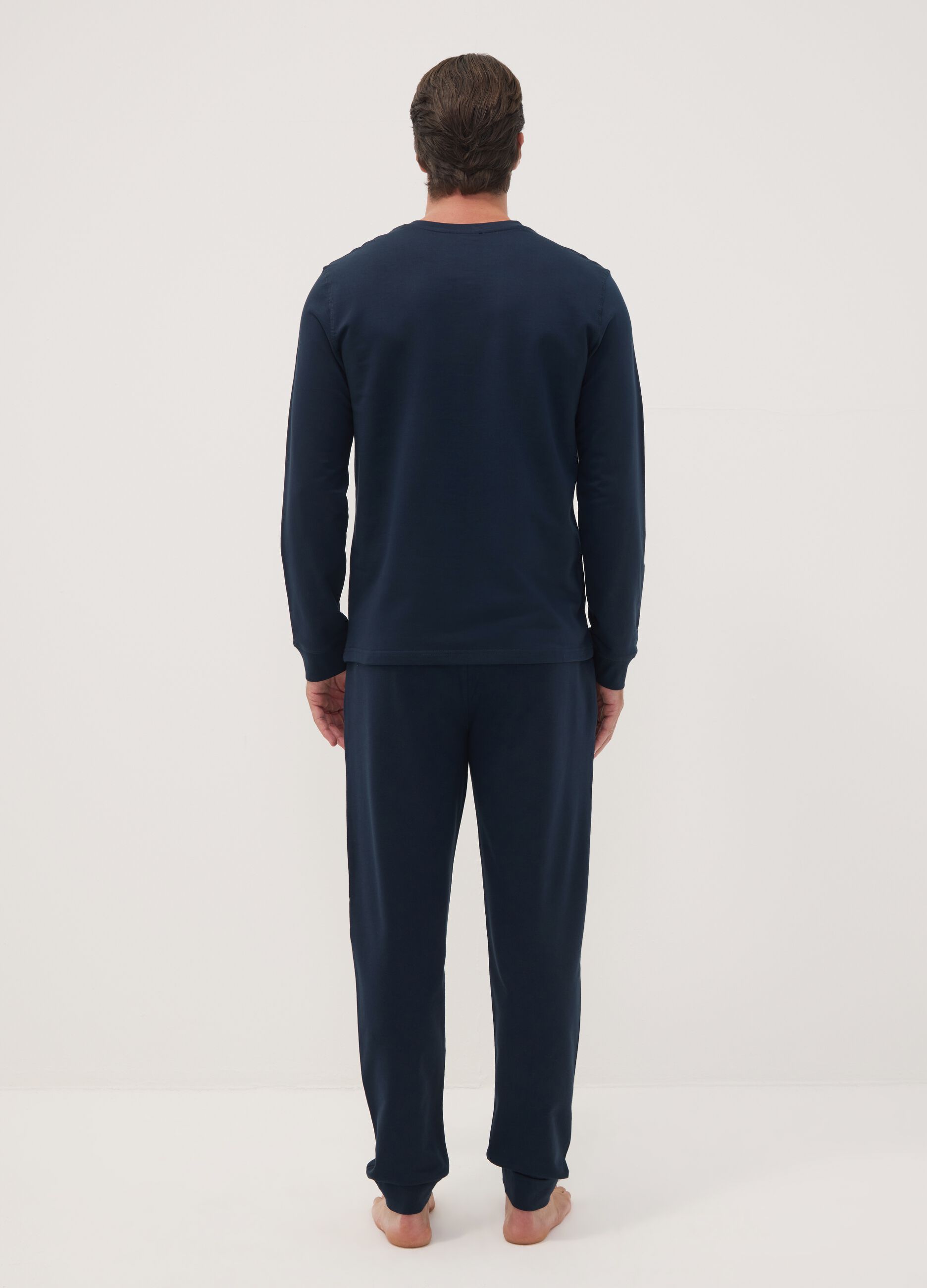 Pigiama blu in puro cotone con scollo serafino