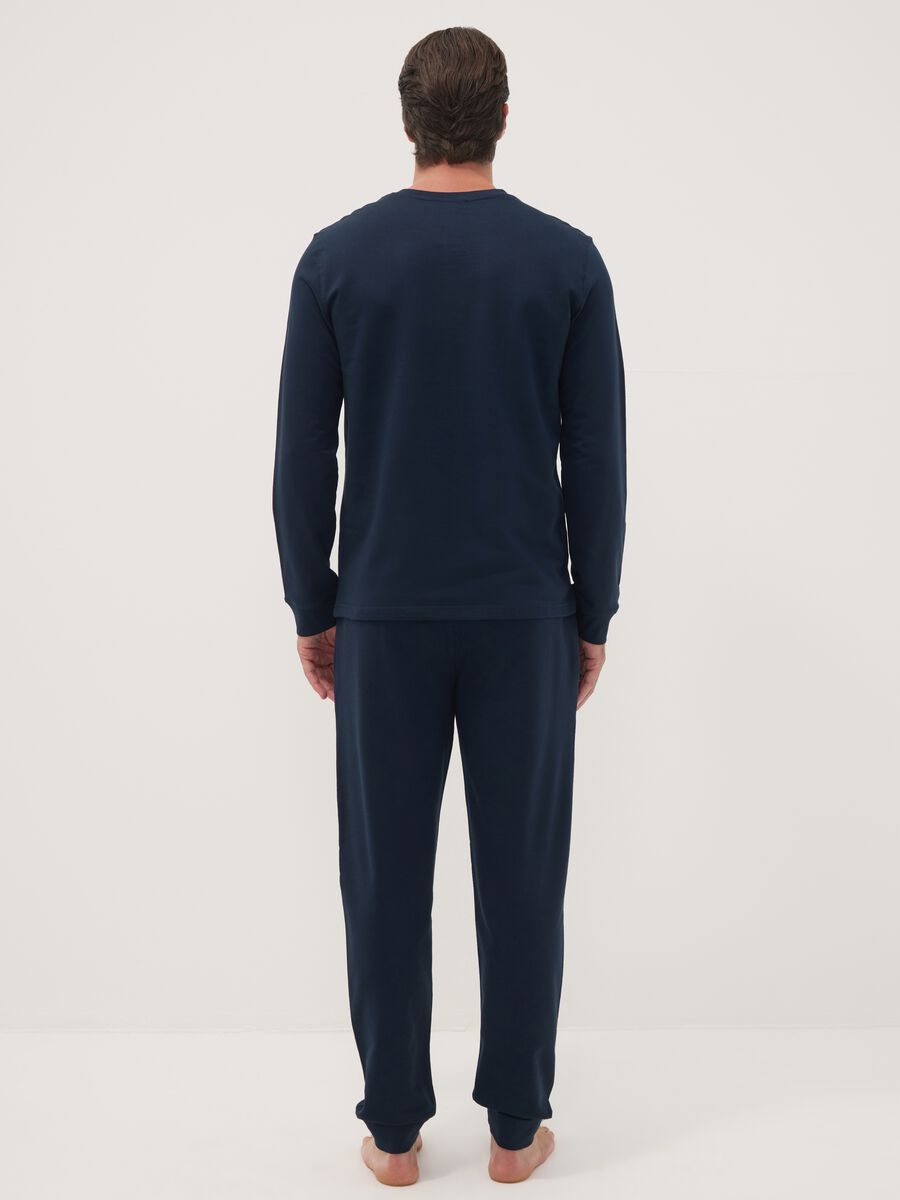 Blue pure cotton pyjamas with Henley neckline_3