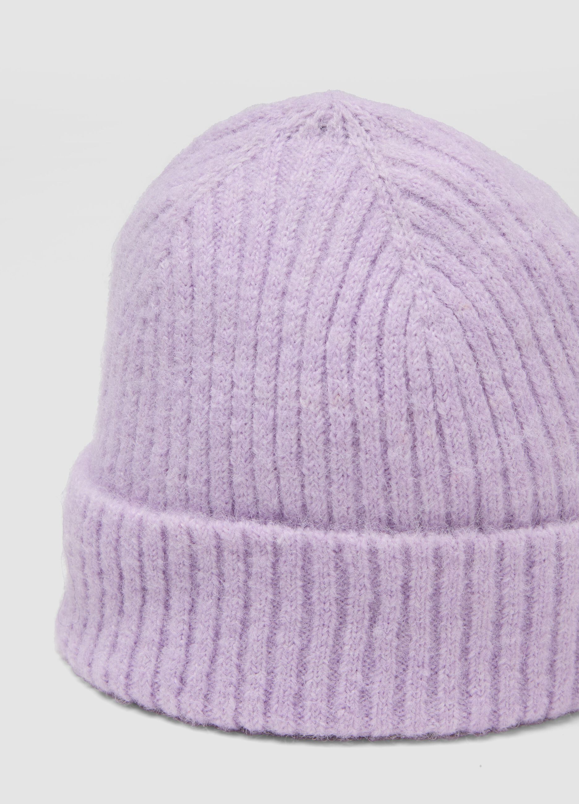 Purple ribbed stretch wool-blend hat