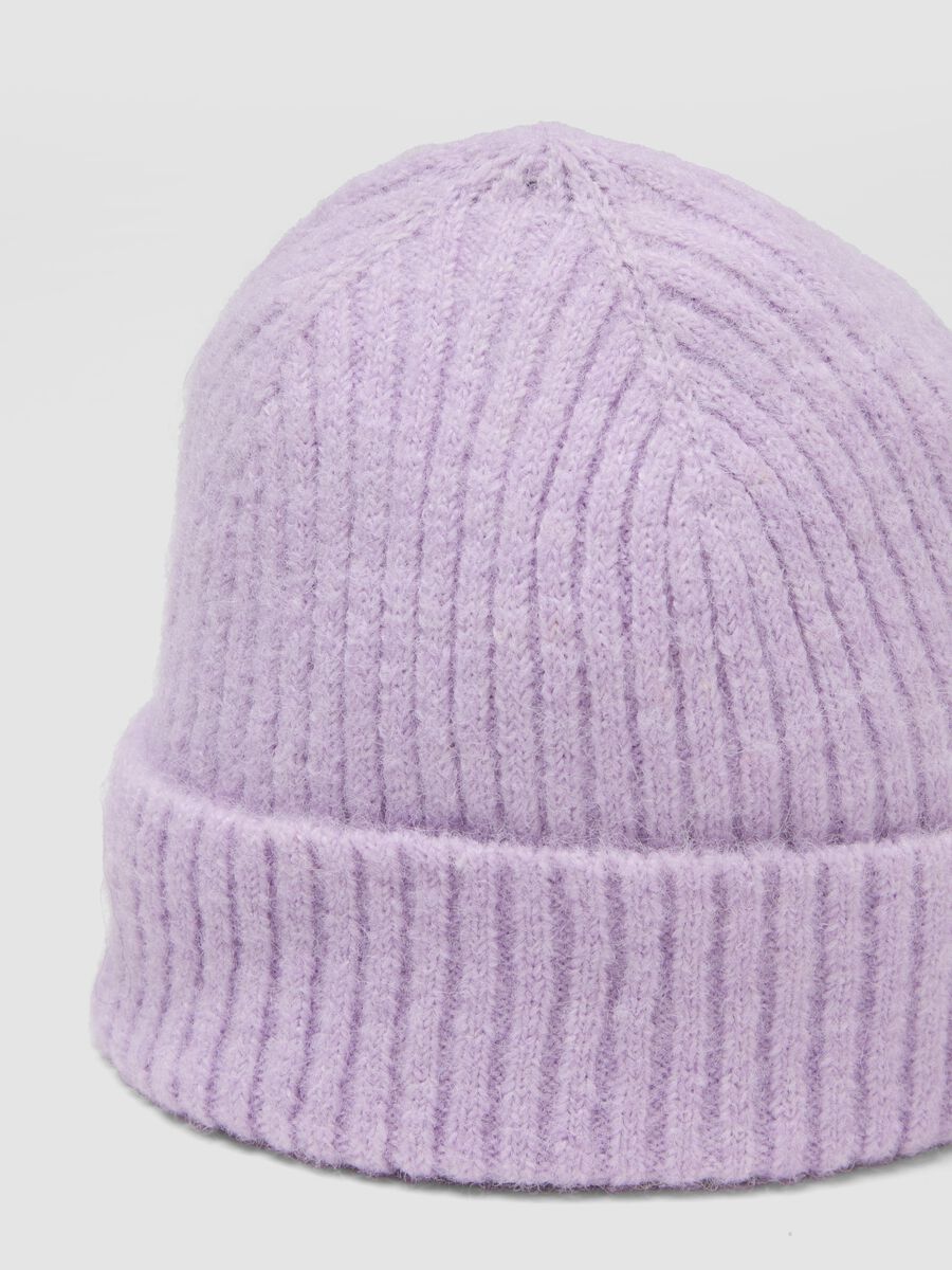 Purple ribbed stretch wool-blend hat_2
