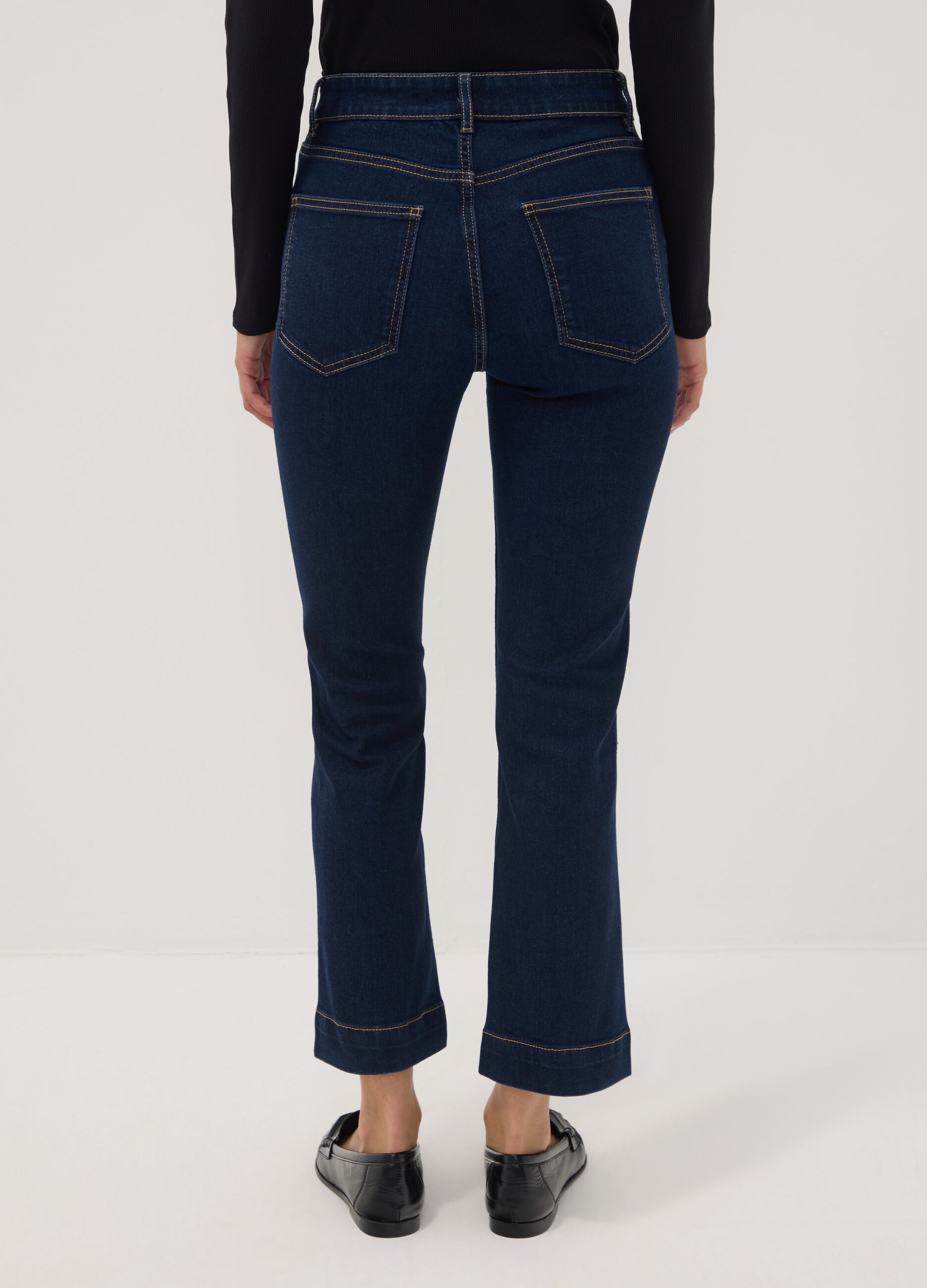 Blue denim cropped slim-fit jeans in stretch cotton and viscose