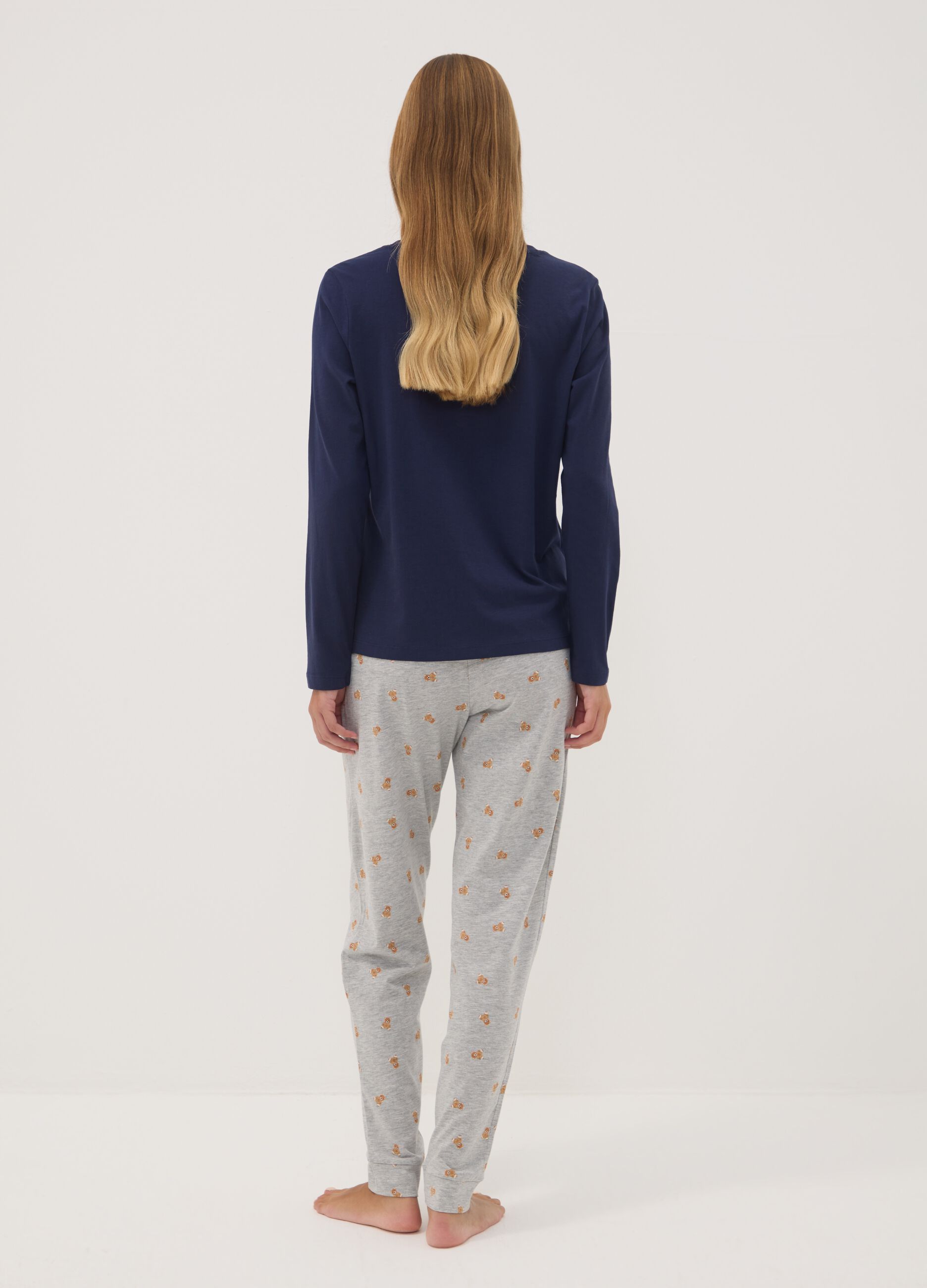 Navy pure organic cotton pyjamas with henley neckline