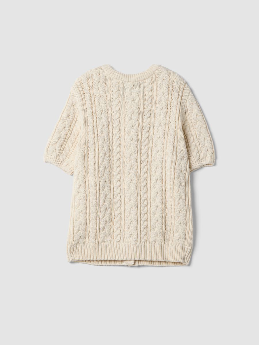Beige pure cotton cable-knit cardigan, regular fit_6