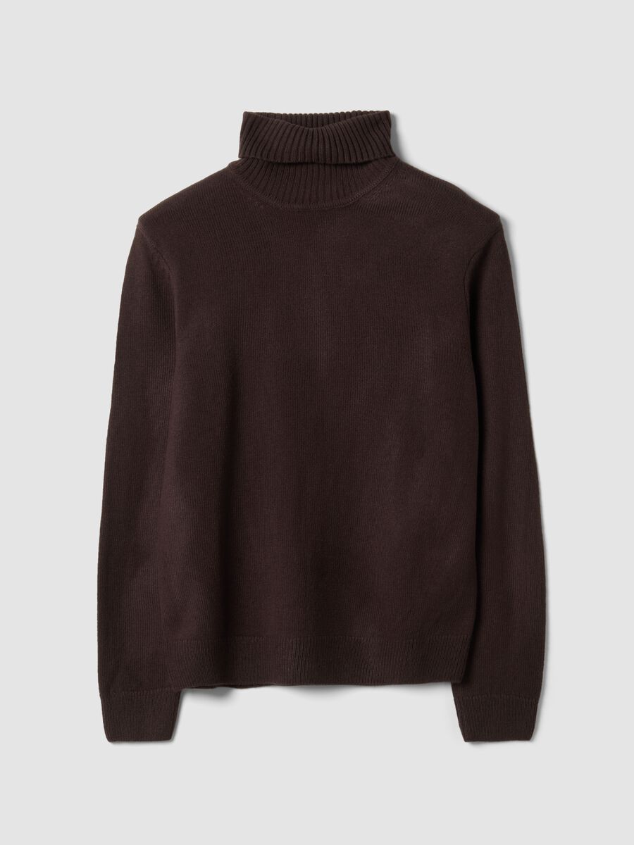 Brown regular-fit roll-neck jumper in jersey knit_0