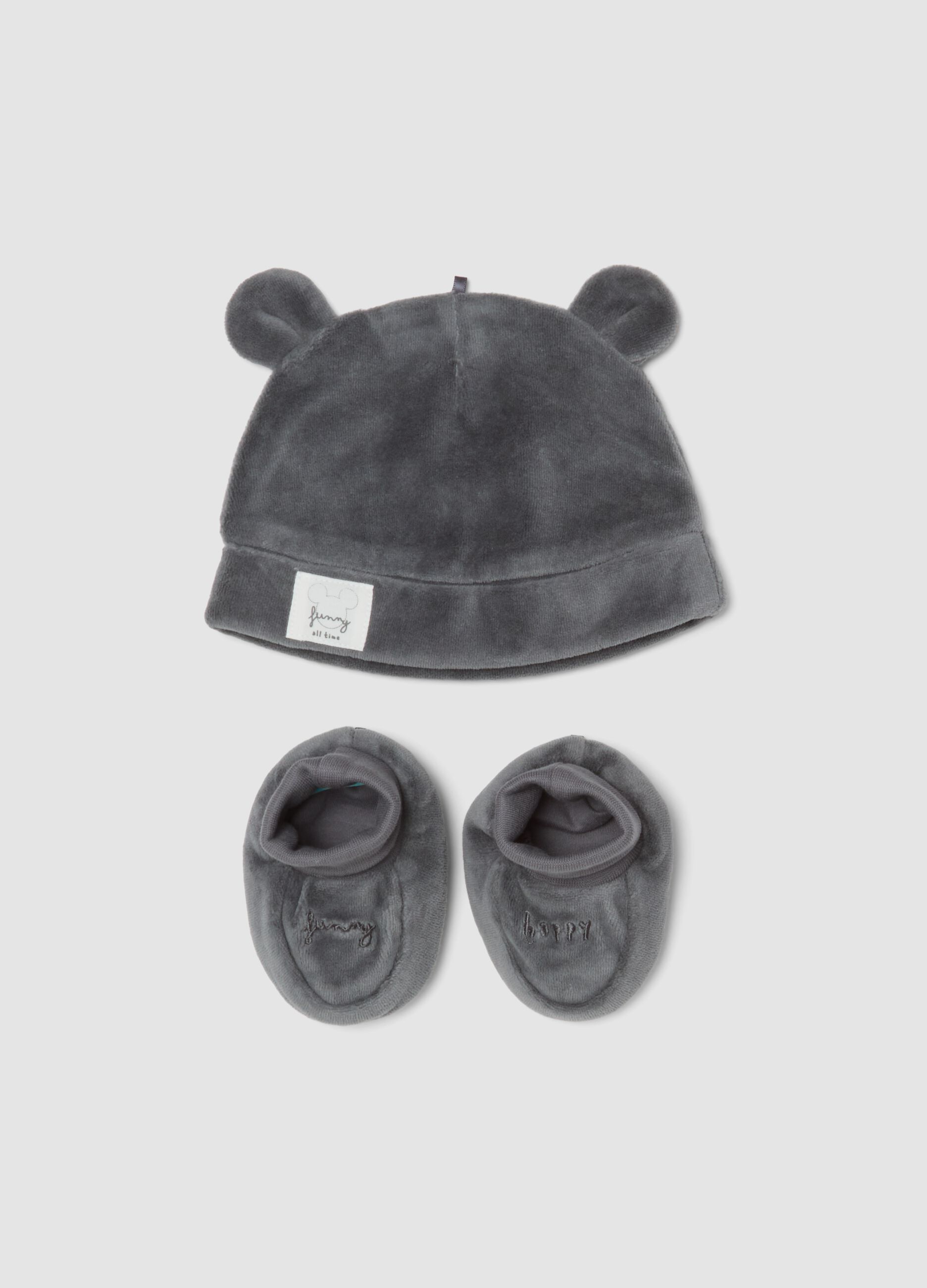 Grey Mickey Mouse baby set with hat and plush-effect booties