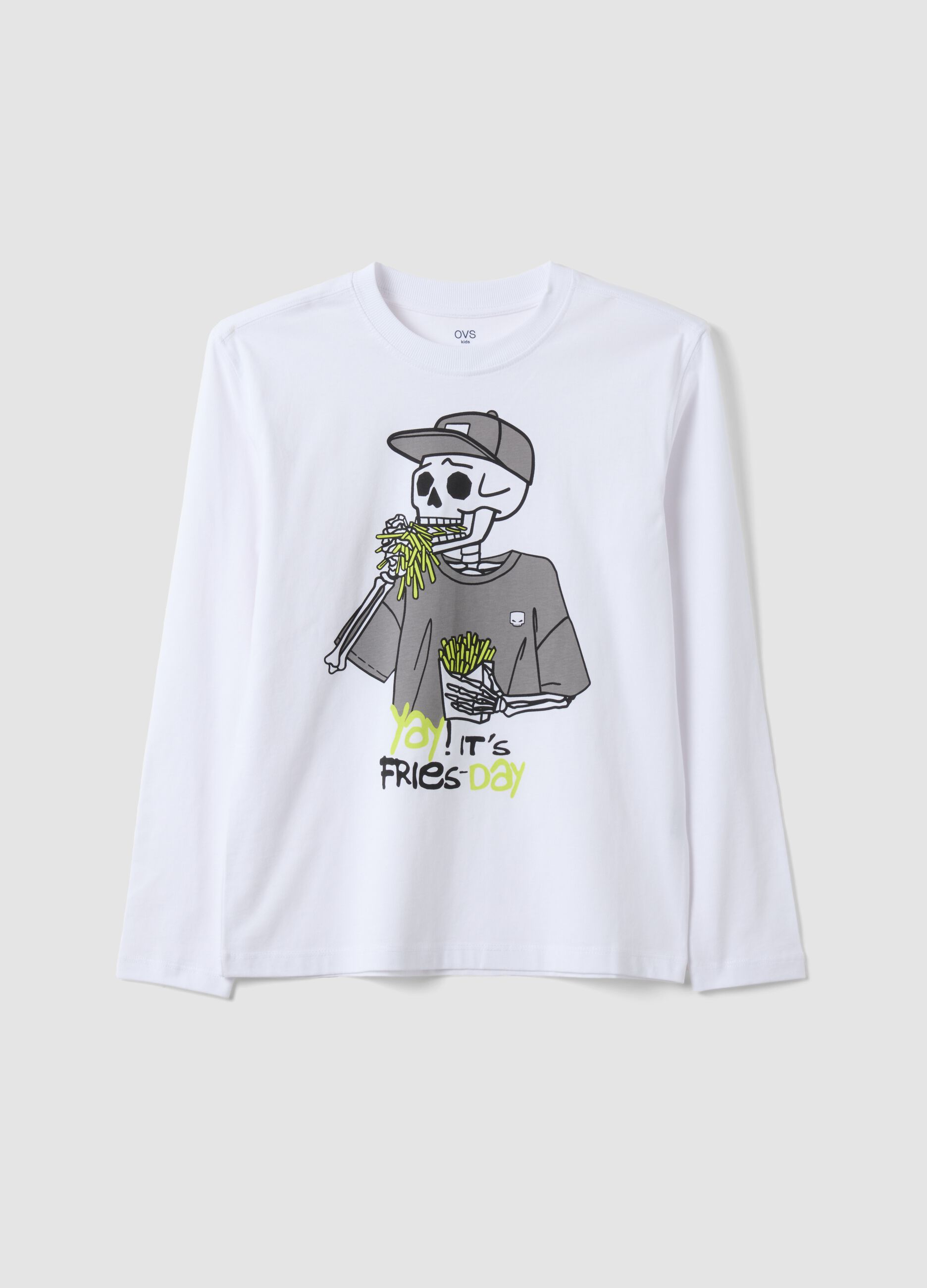 White relaxed-fit T-shirt in pure organic cotton with skeleton print