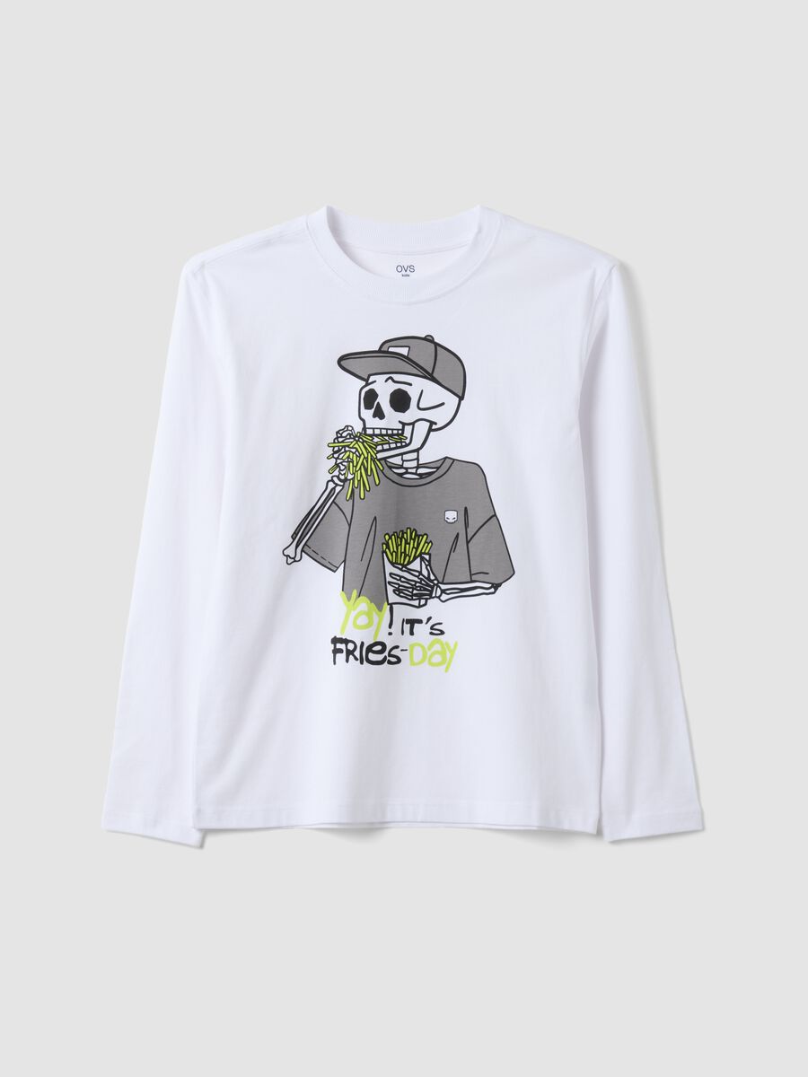 White relaxed-fit T-shirt in pure organic cotton with skeleton print_0