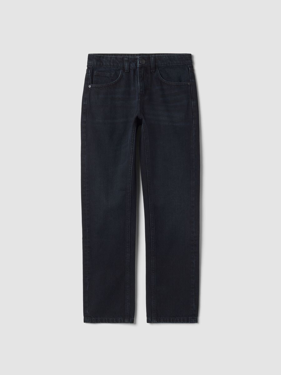 Blue pure cotton straight-fit jeans_0