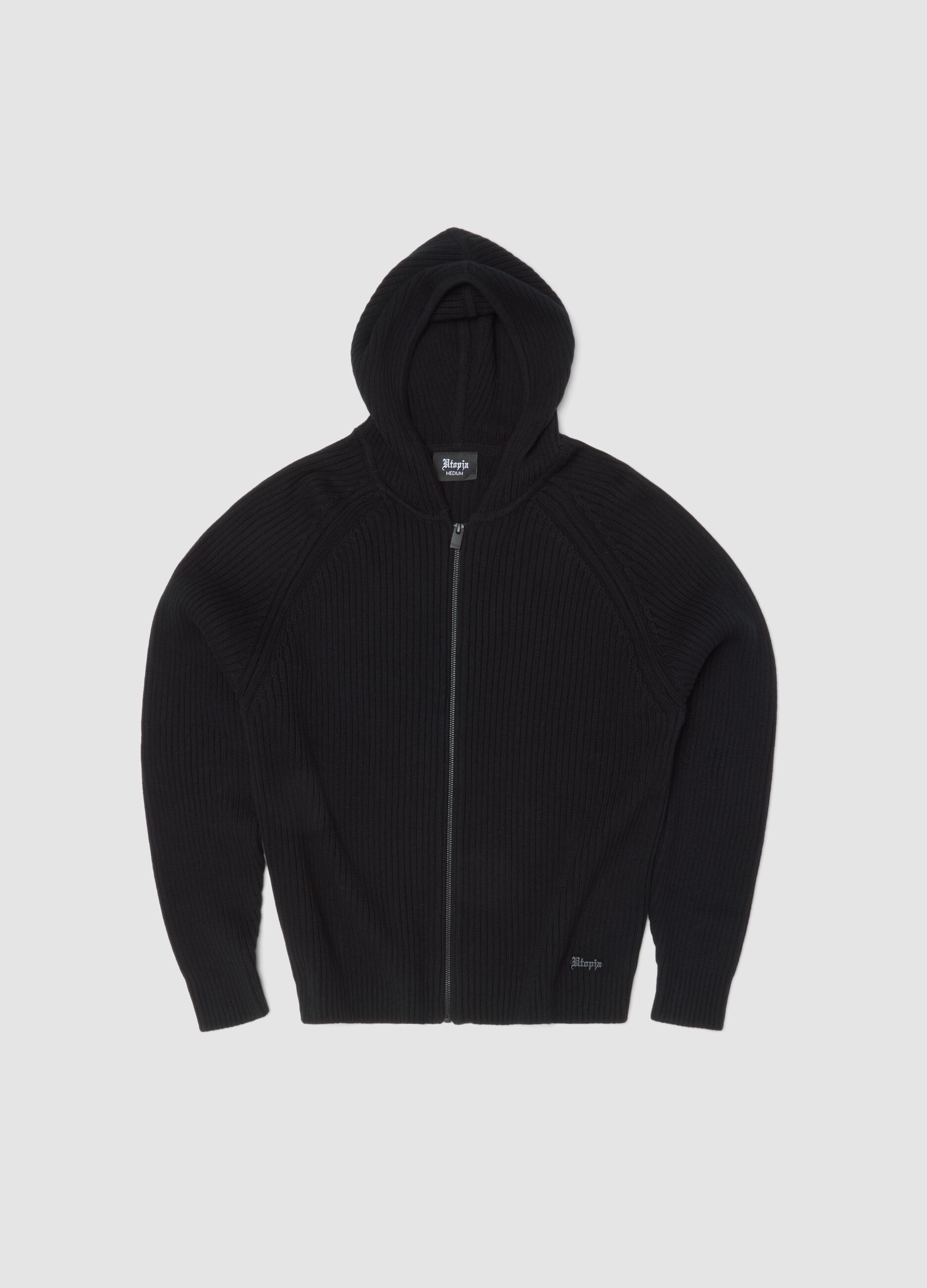 Knit Ribbed Hoodie Black