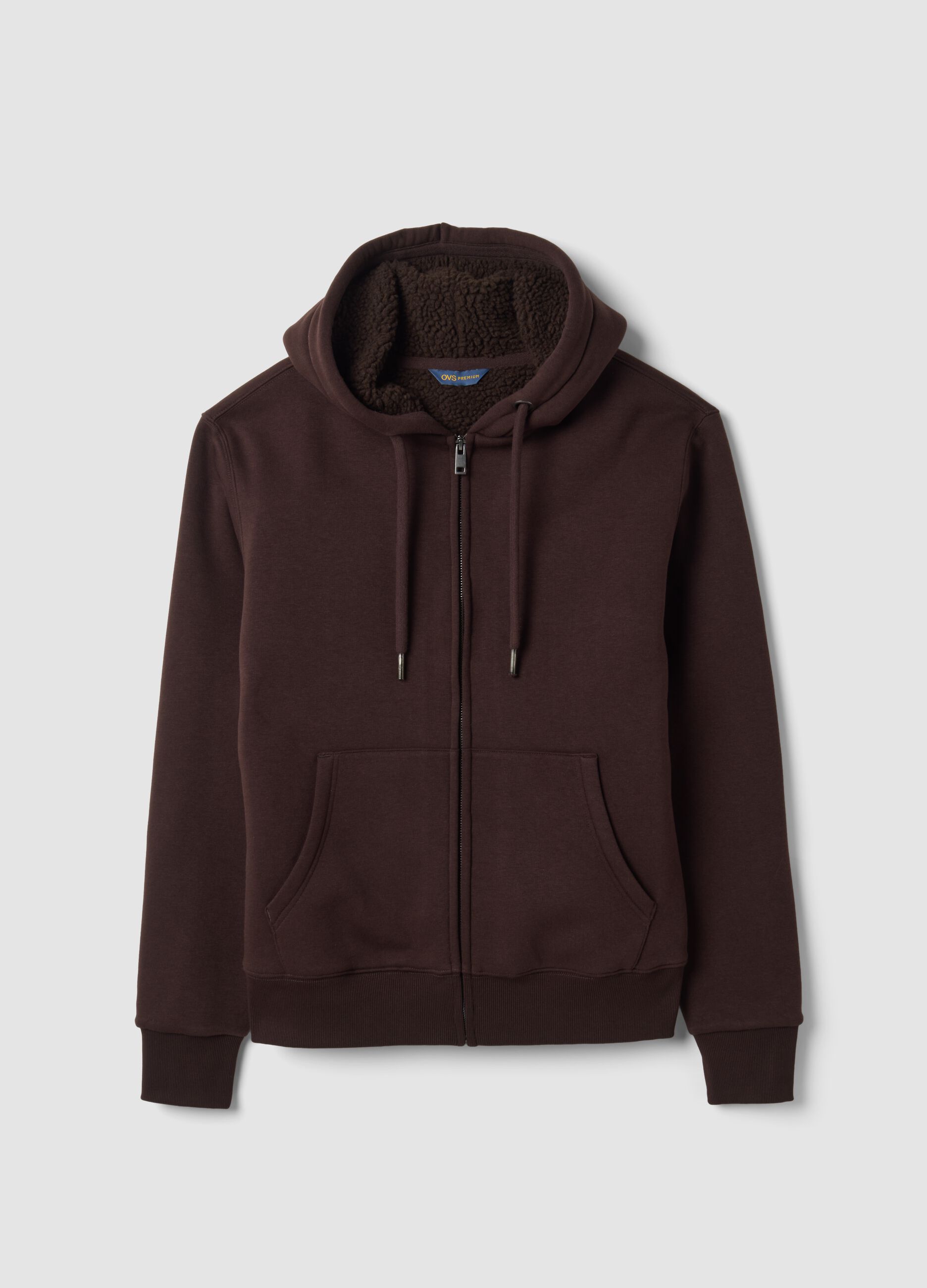 Felpa marrone in misto cotone fleece con cappuccio regular fit